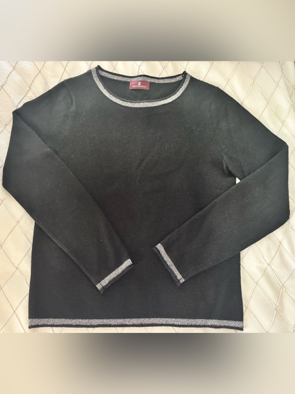 Bruno Magli black cashmere sweater with silver trim